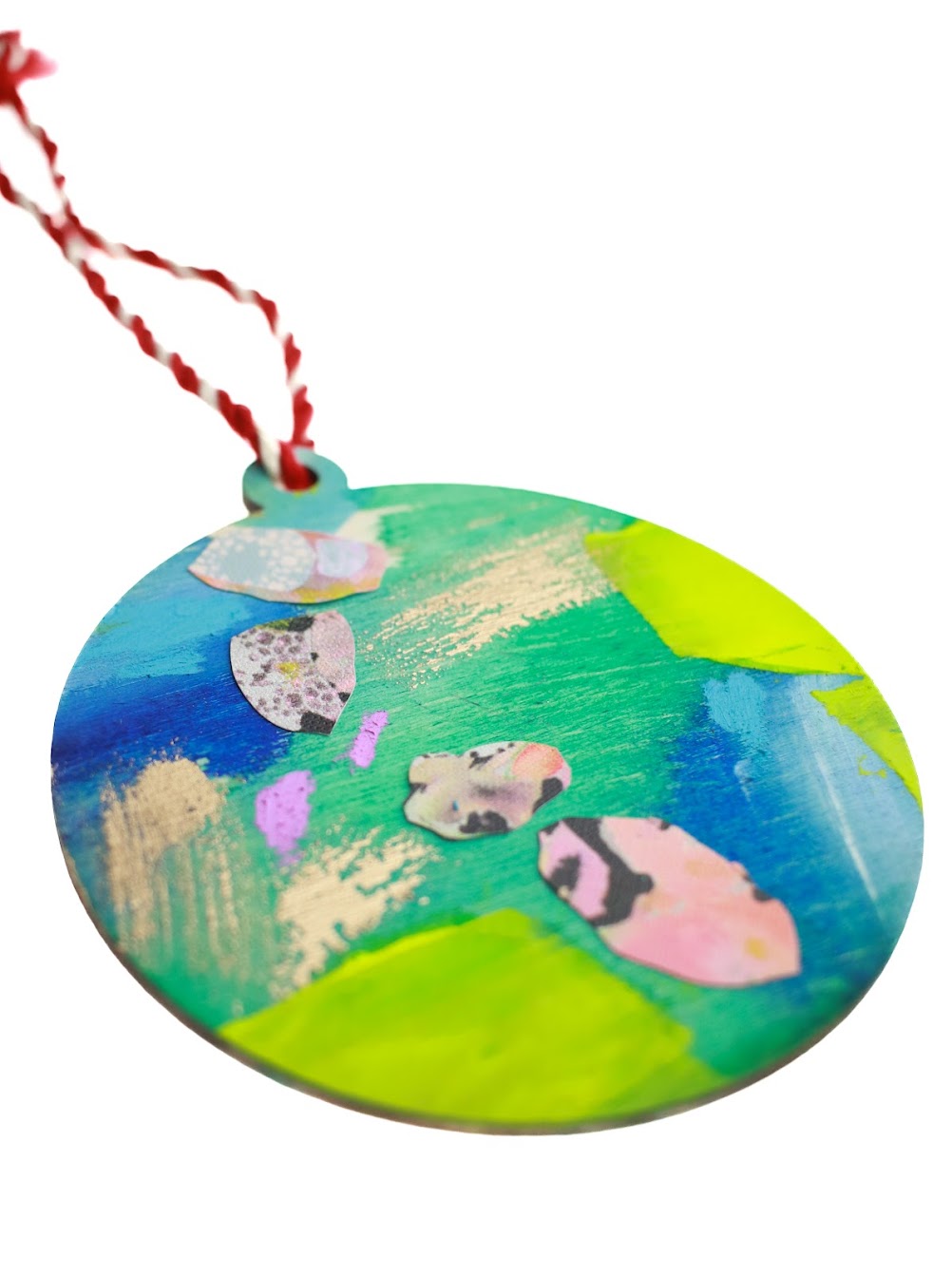 "A lovely cheese pizza. Just for me." Hand-Painted Round Wooden Ornament No. 3