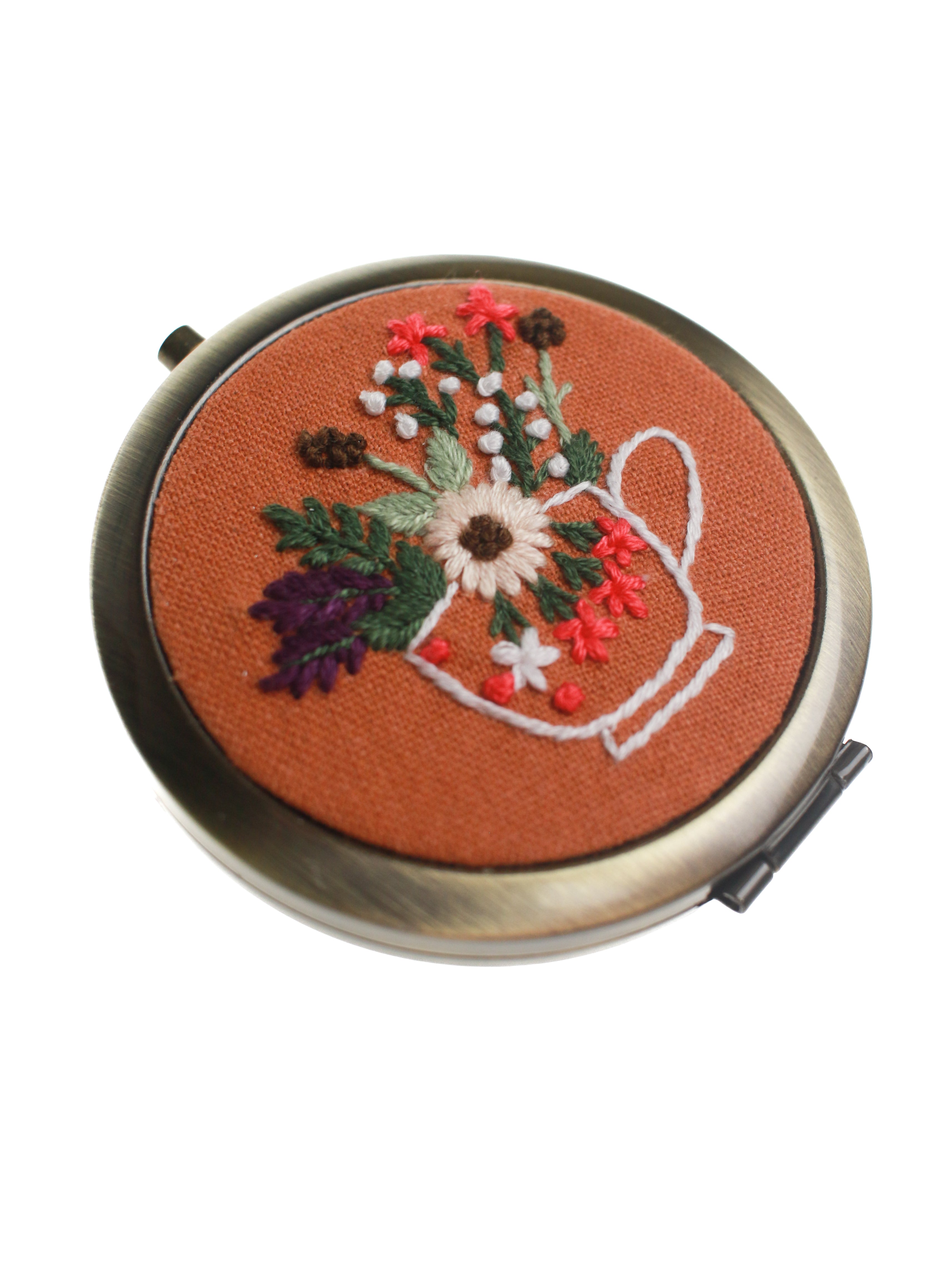 Floral Embroidered Compact Mirror