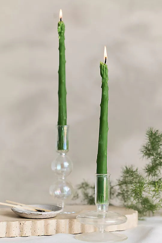 Beeswax Asparagus Candle Taper Pair