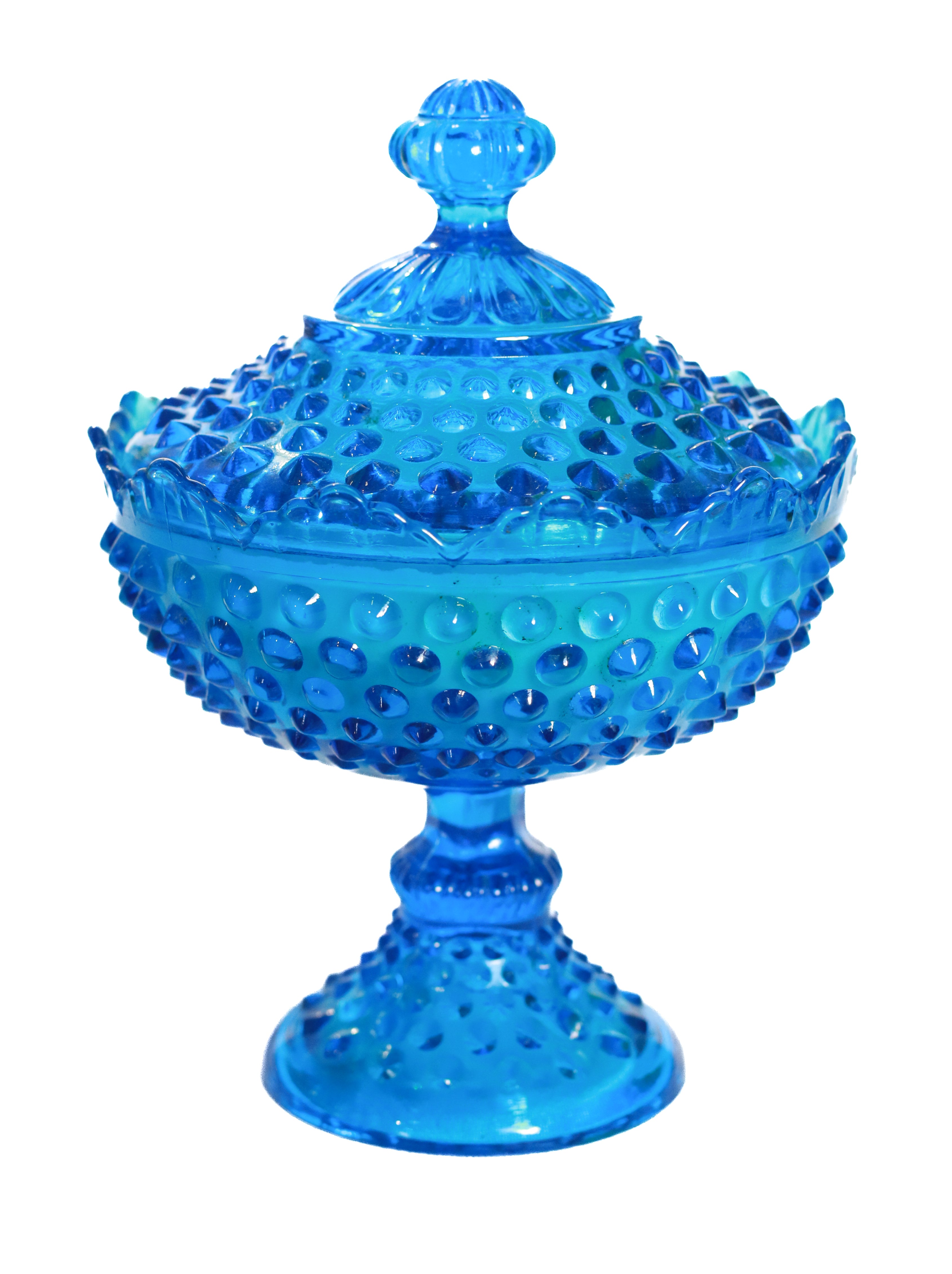 Blue Bubble Glass Pedestal Dish with Candle