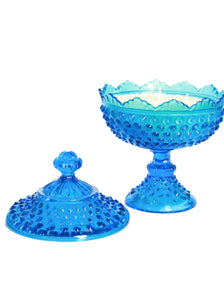 Blue Bubble Glass Pedestal Dish with Candle