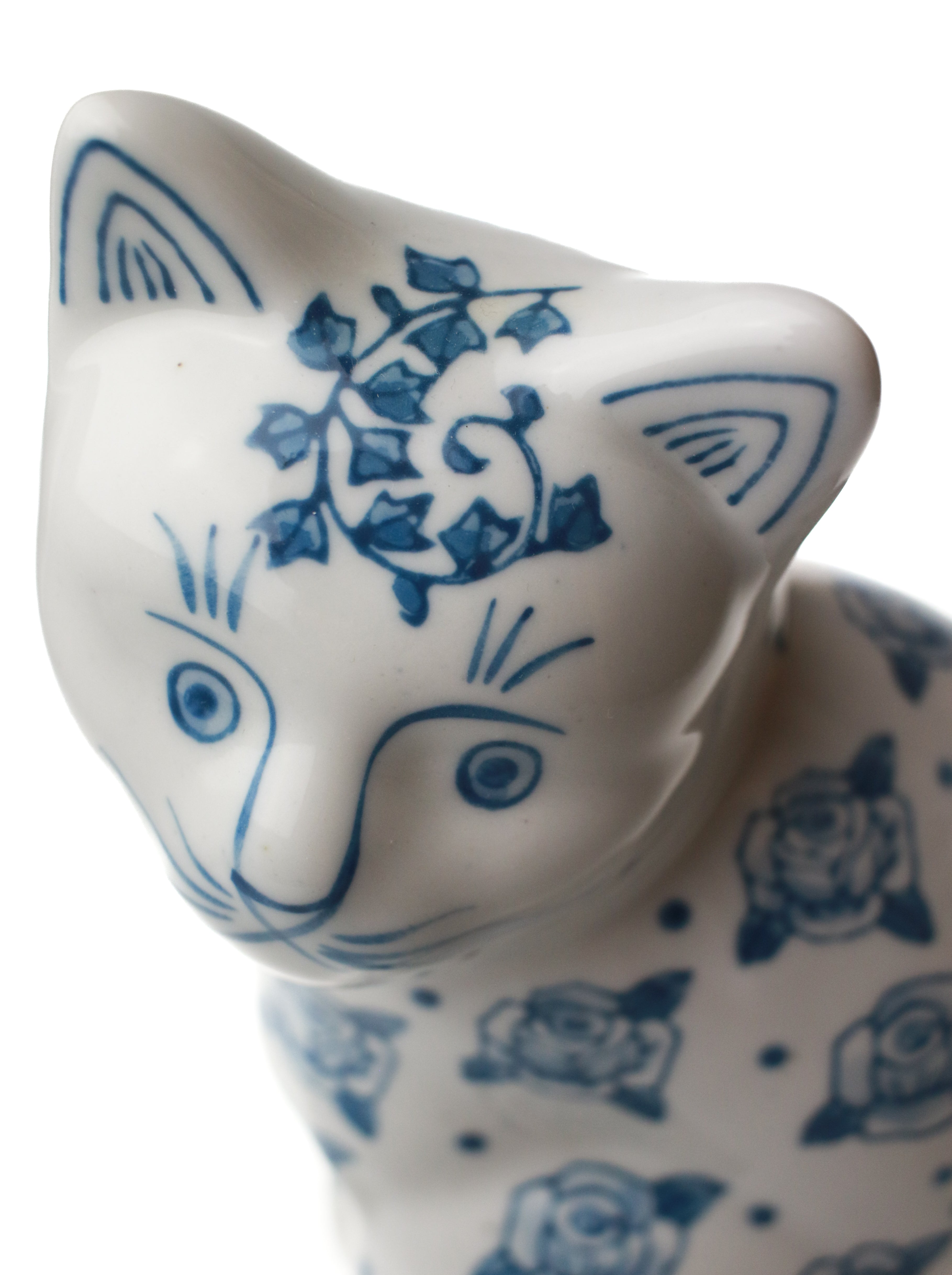 Blue Chinoiserie Ceramic Cat