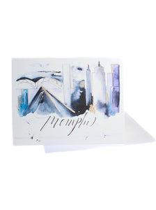 memphis card with blue and gold accents on card stock