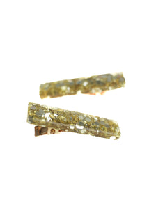 Vintage Gold Hybrid Glitter Resin Hair Clips