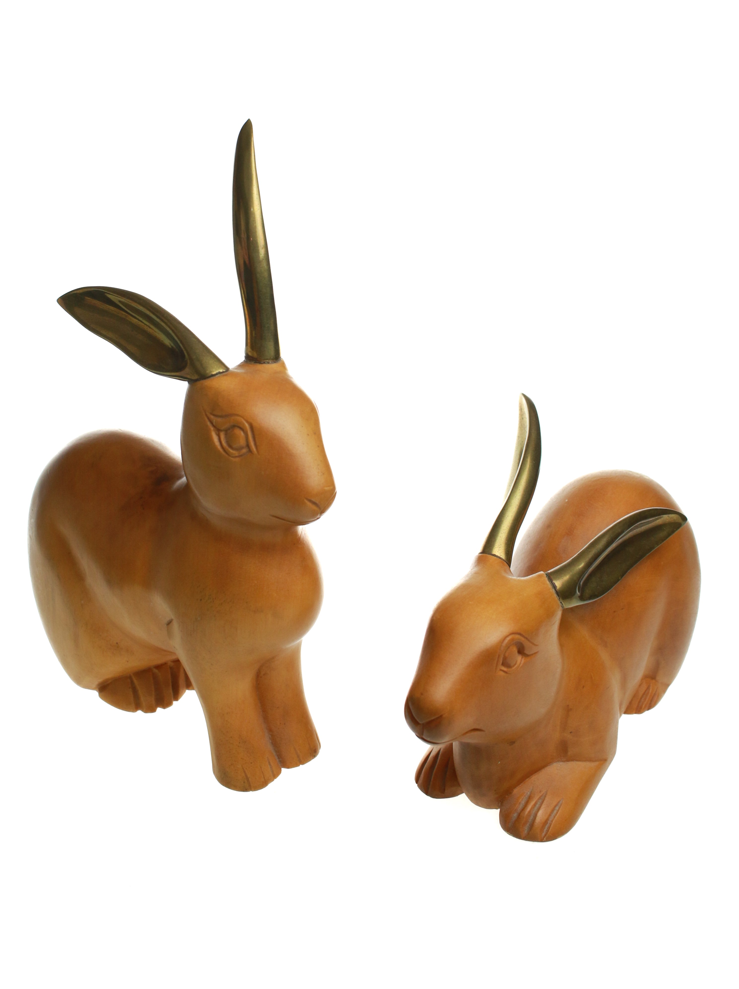 Whit's Vintage Picks- Wood and Brass Bunny Pair