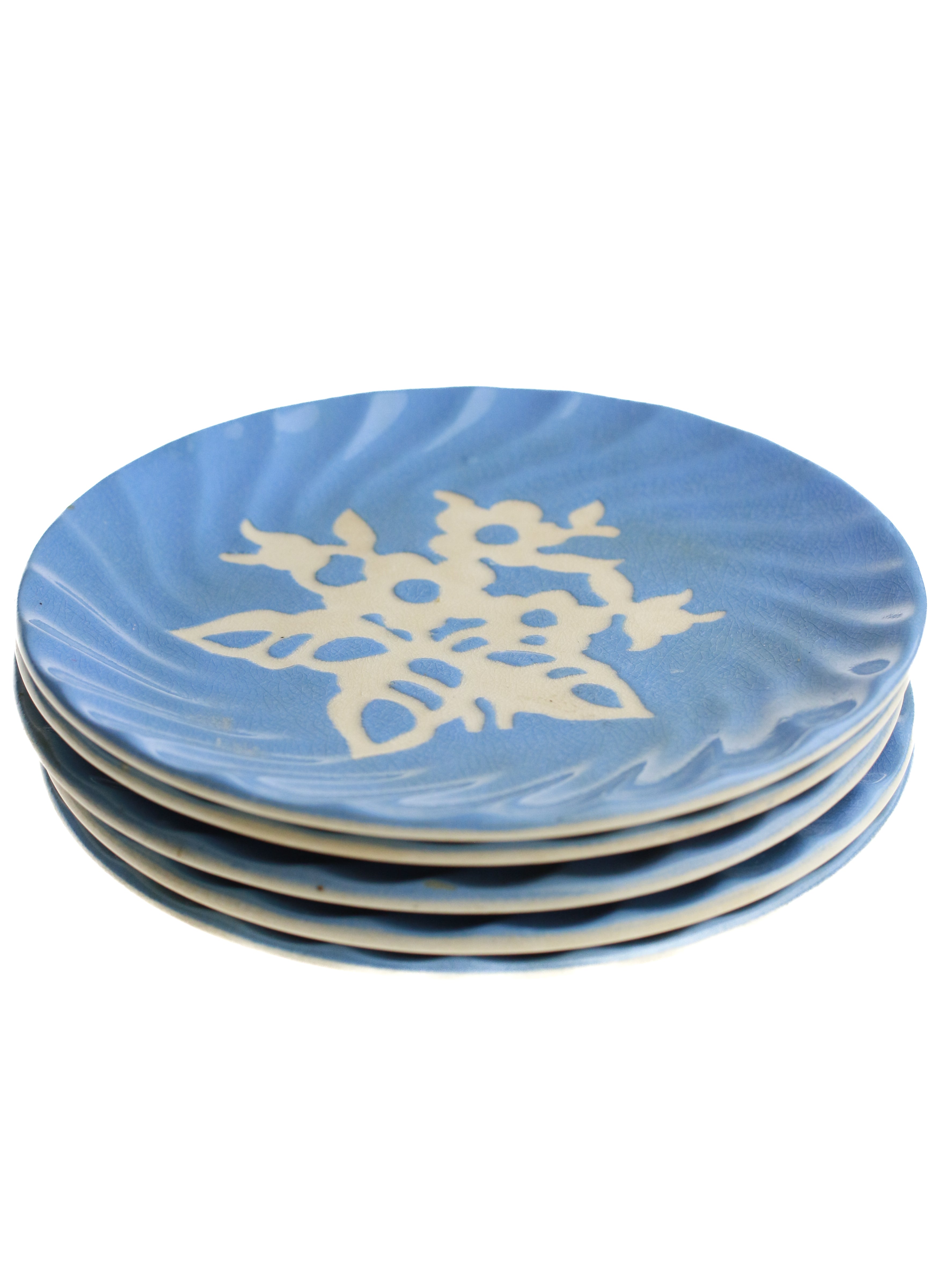 Creamy Blue Flower Plates (set of 5)