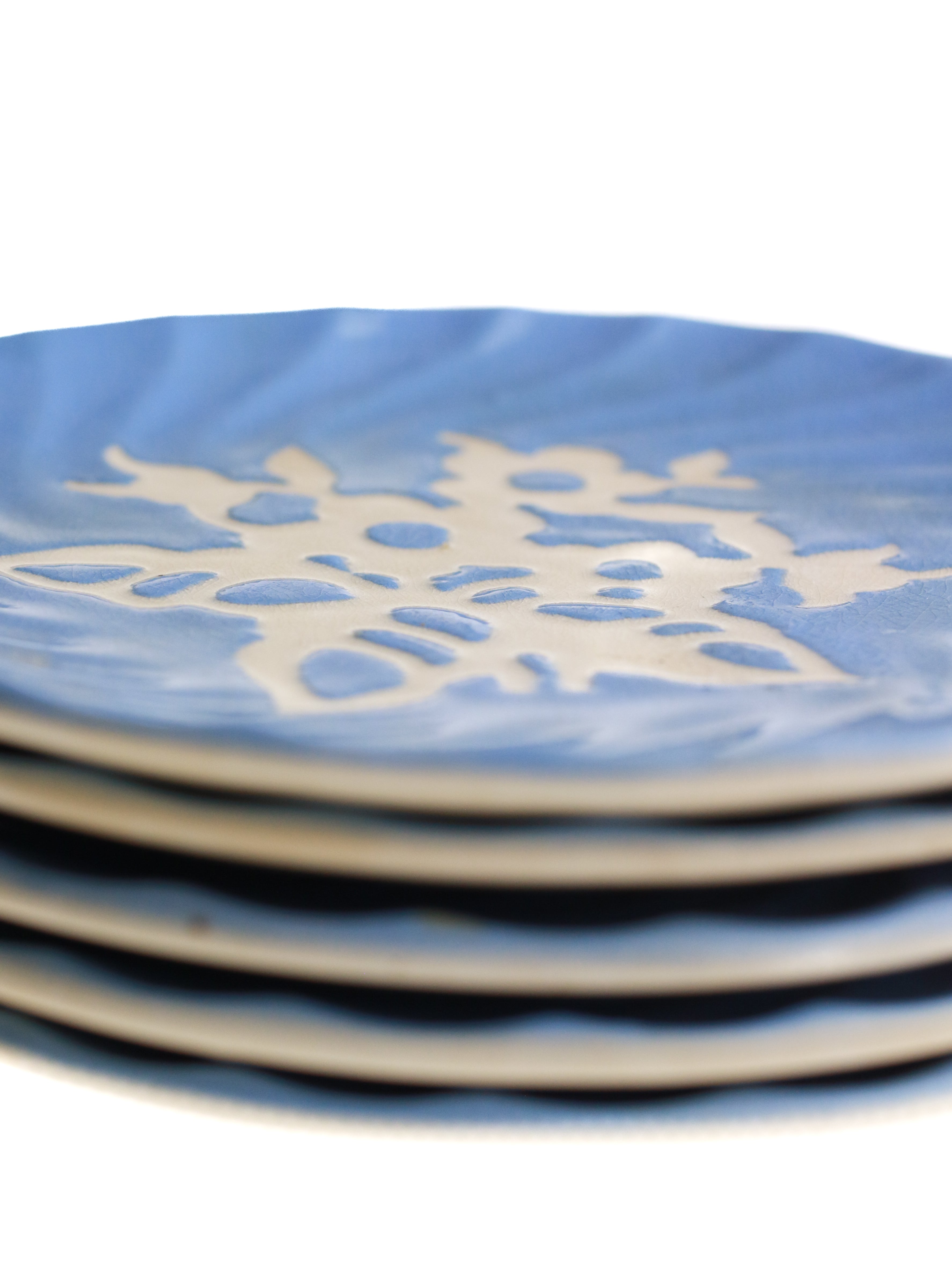 Creamy Blue Flower Plates (set of 5)