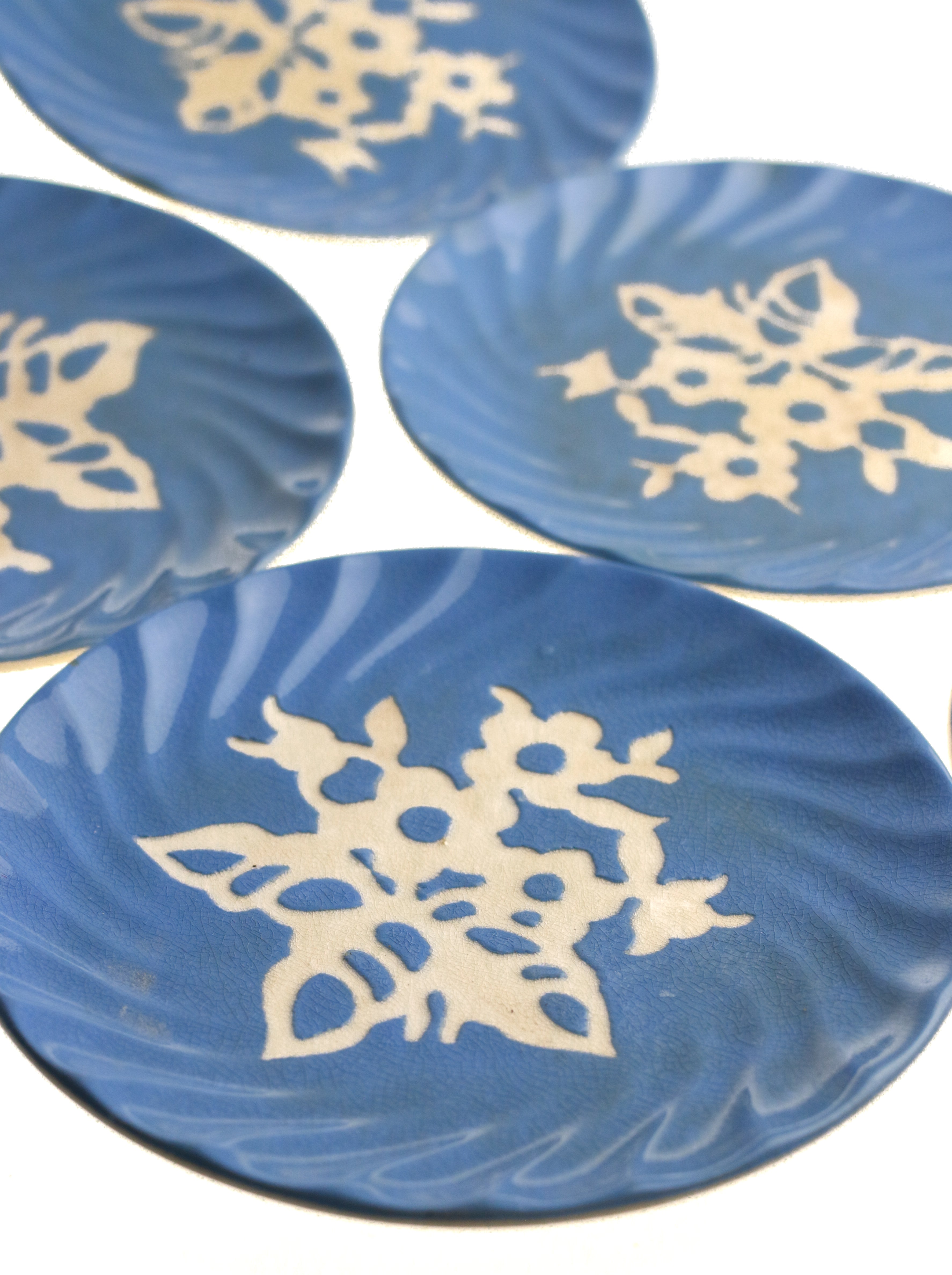 Creamy Blue Flower Plates (set of 5)