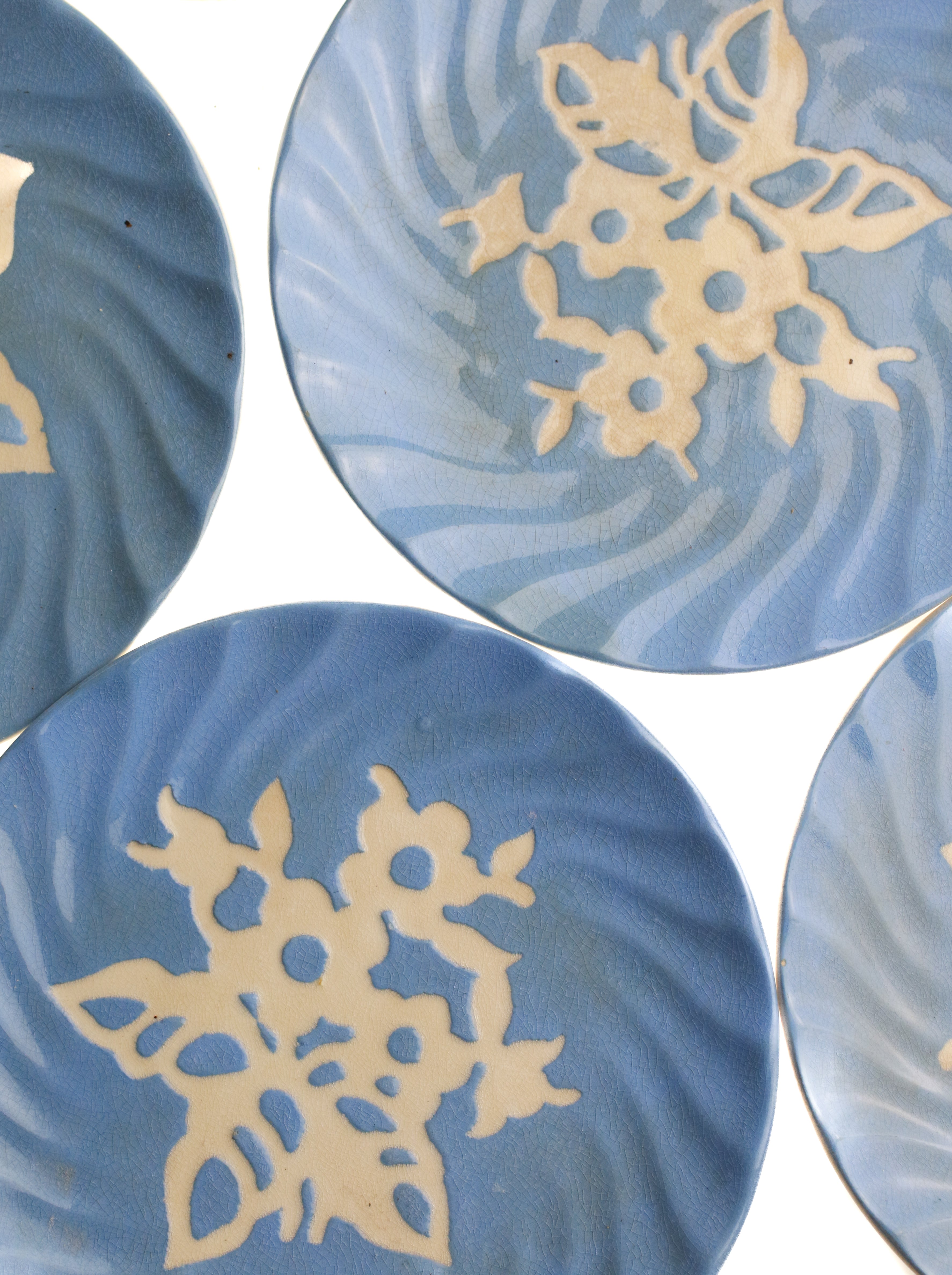 Creamy Blue Flower Plates (set of 5)