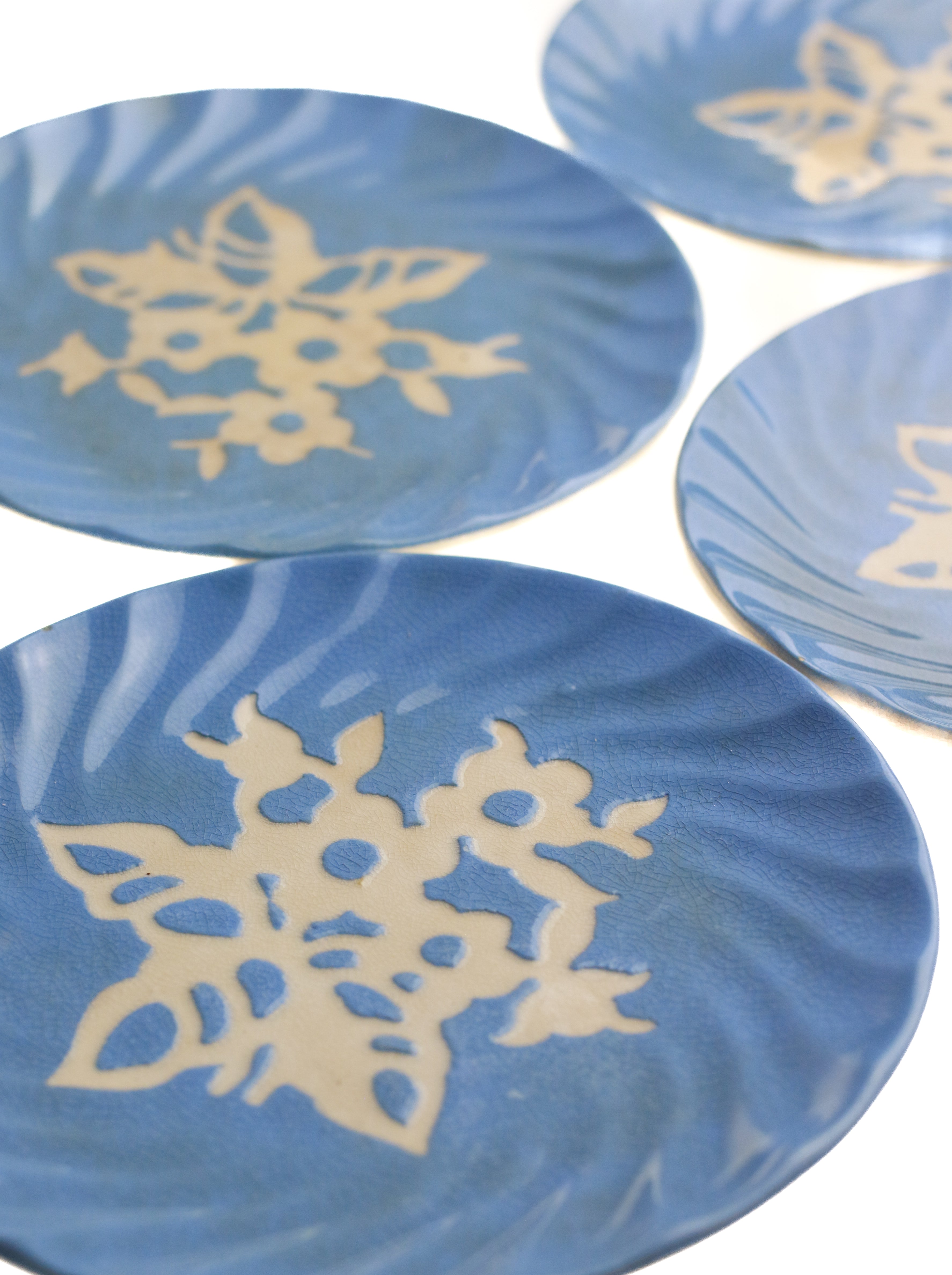 Creamy Blue Flower Plates (set of 5)