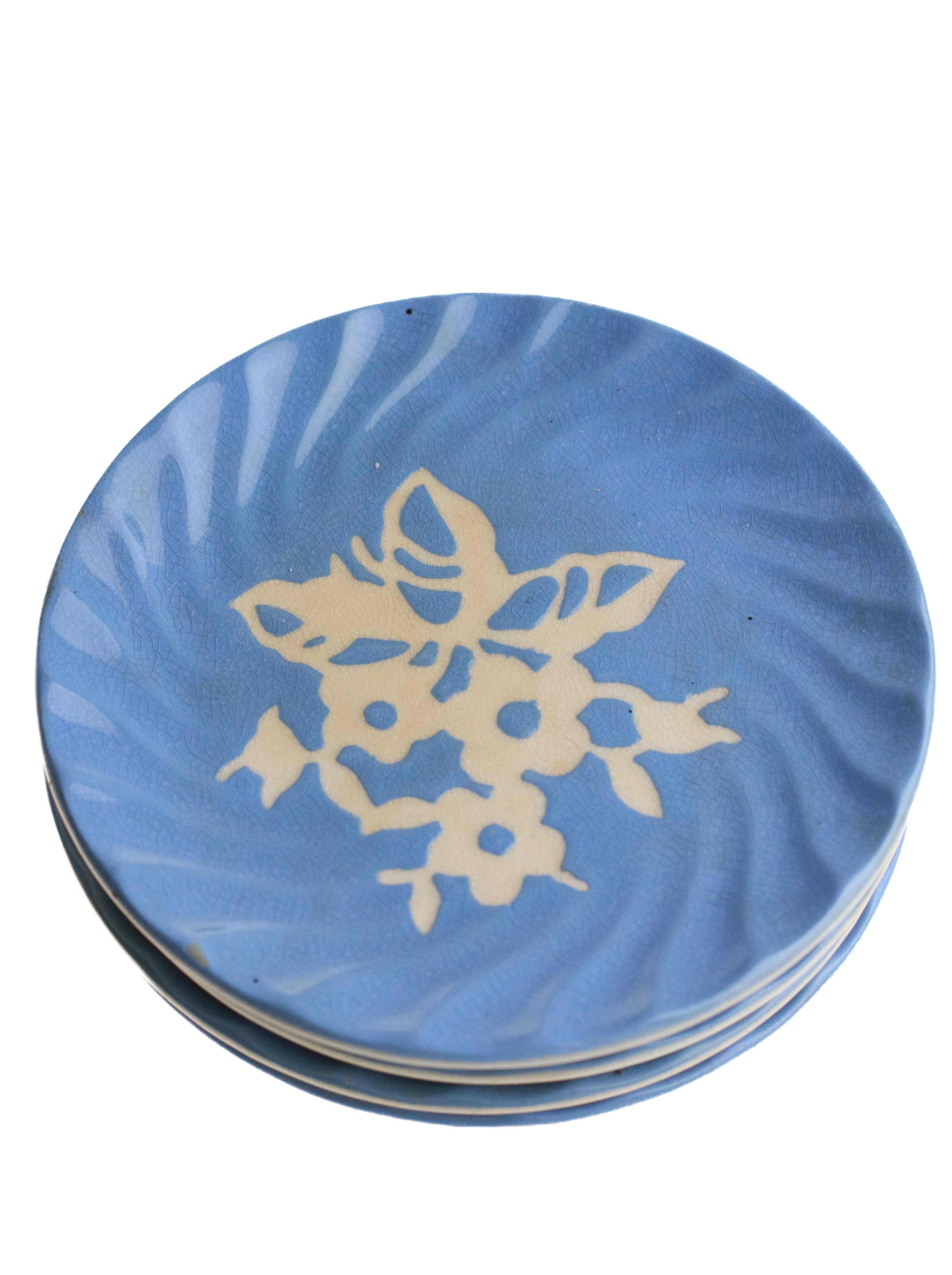 Creamy Blue Flower Plates (set of 5)