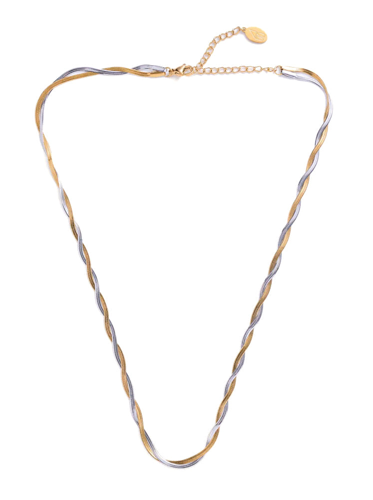 Mixed Metal Herringbone Necklace