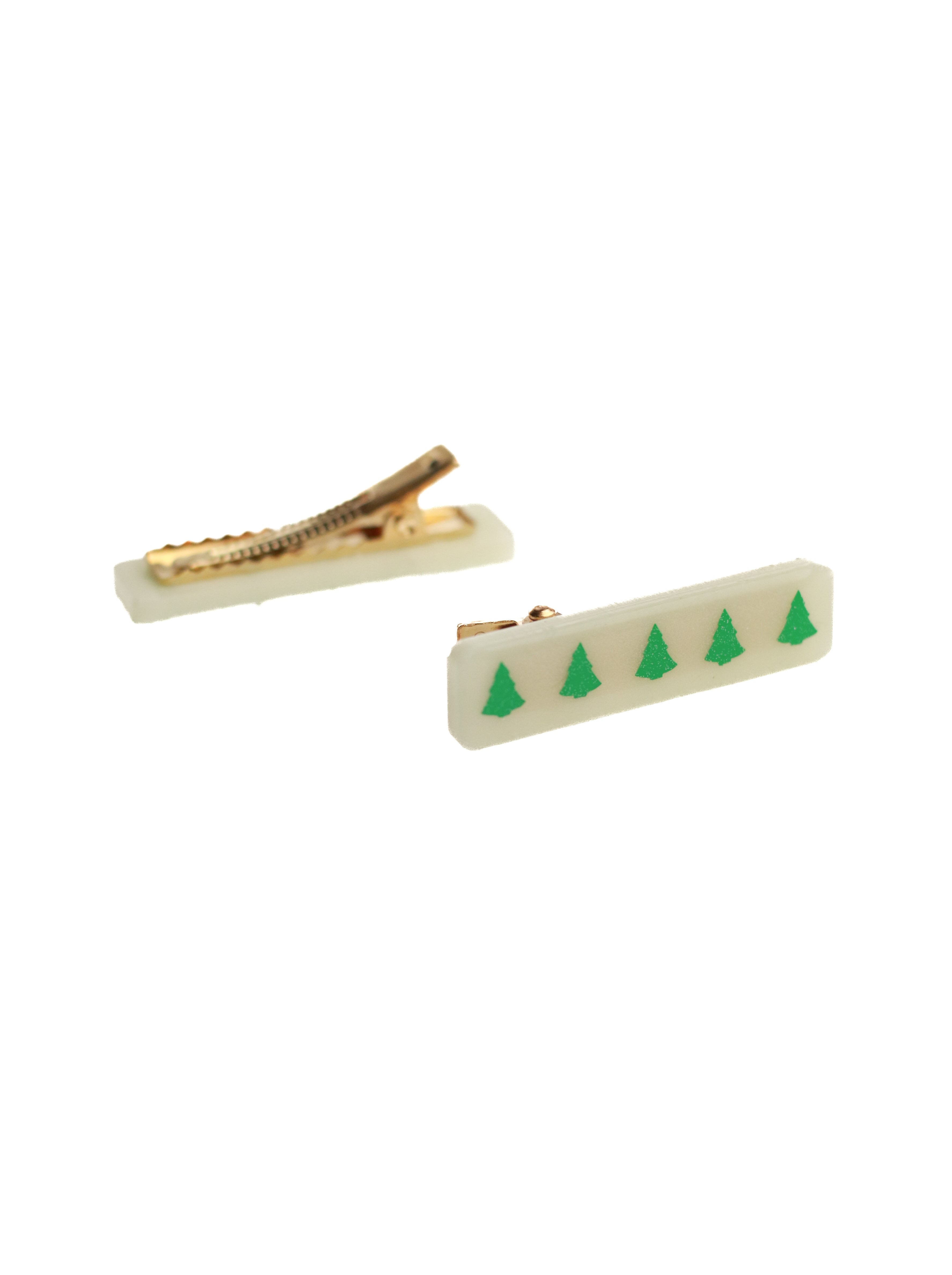 Christmas Tree Holiday Hair Clips (Cream)