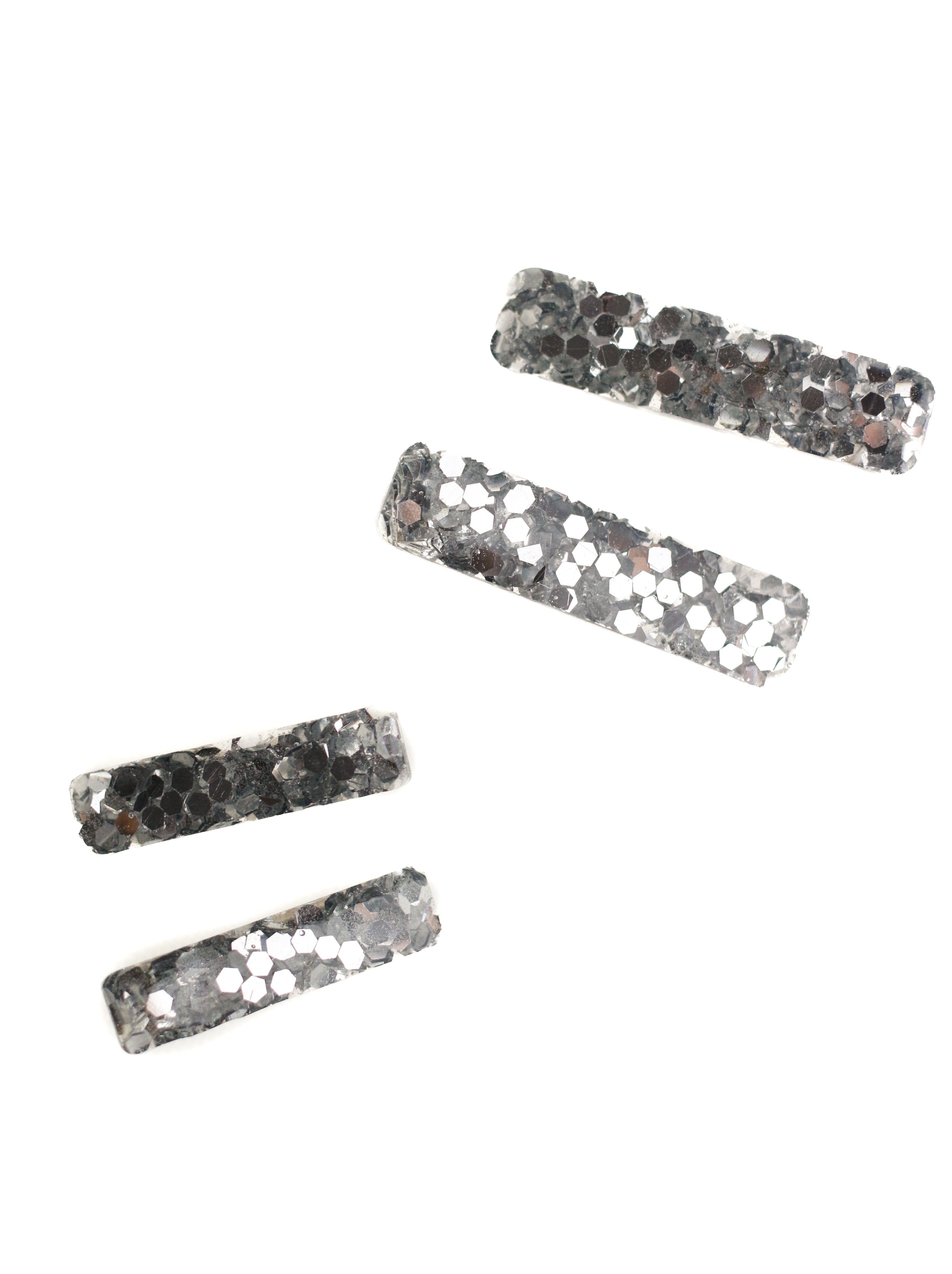 Silver Glitter Resin Hair Clips