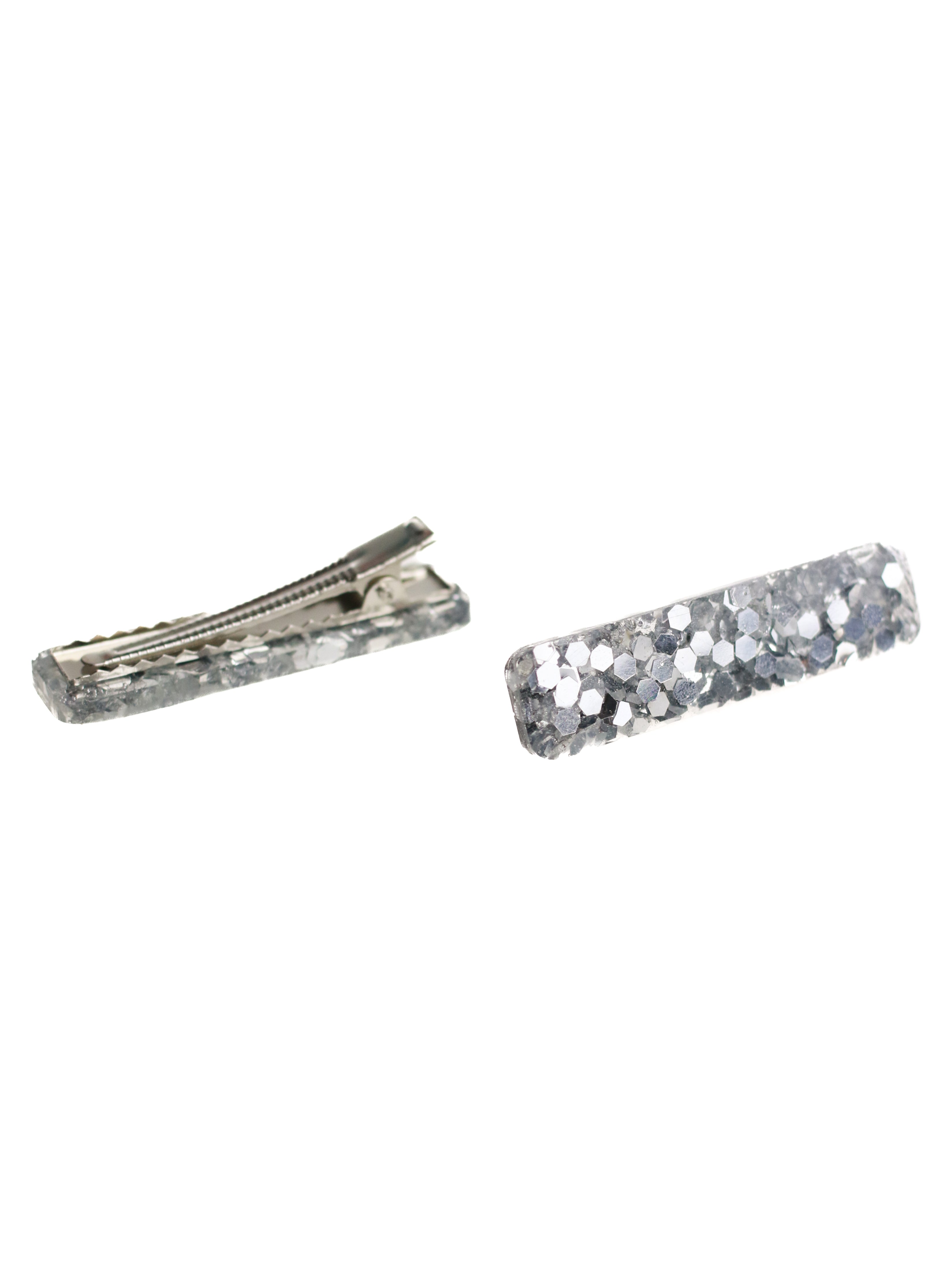 Silver Glitter Resin Hair Clips