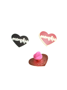 3 heart memphis enamel pins on white background