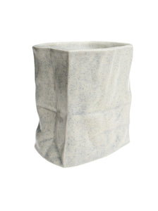 Blue Speckle Ceramic Paper Bag Planter/Vase with Plant