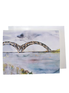 blue watercolor stationery card with memphis m bridge in the background