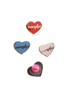 4 heart memphis enamel pins on white background shows the back of the pin