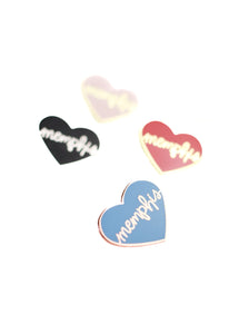 4 heart memphis enamel pins on white background