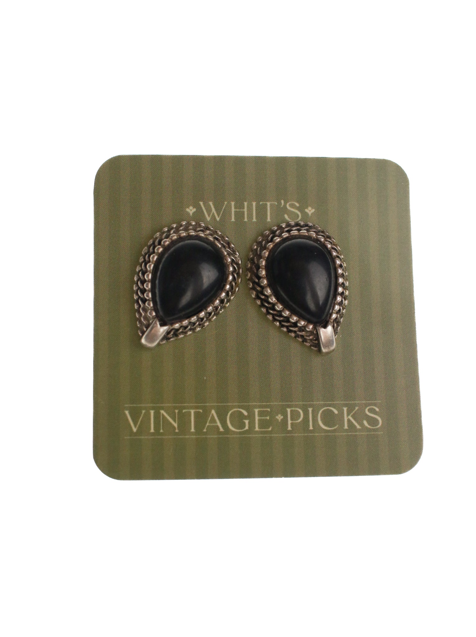 Silver & Black Teardrop Studs | Whit's Vintage Picks