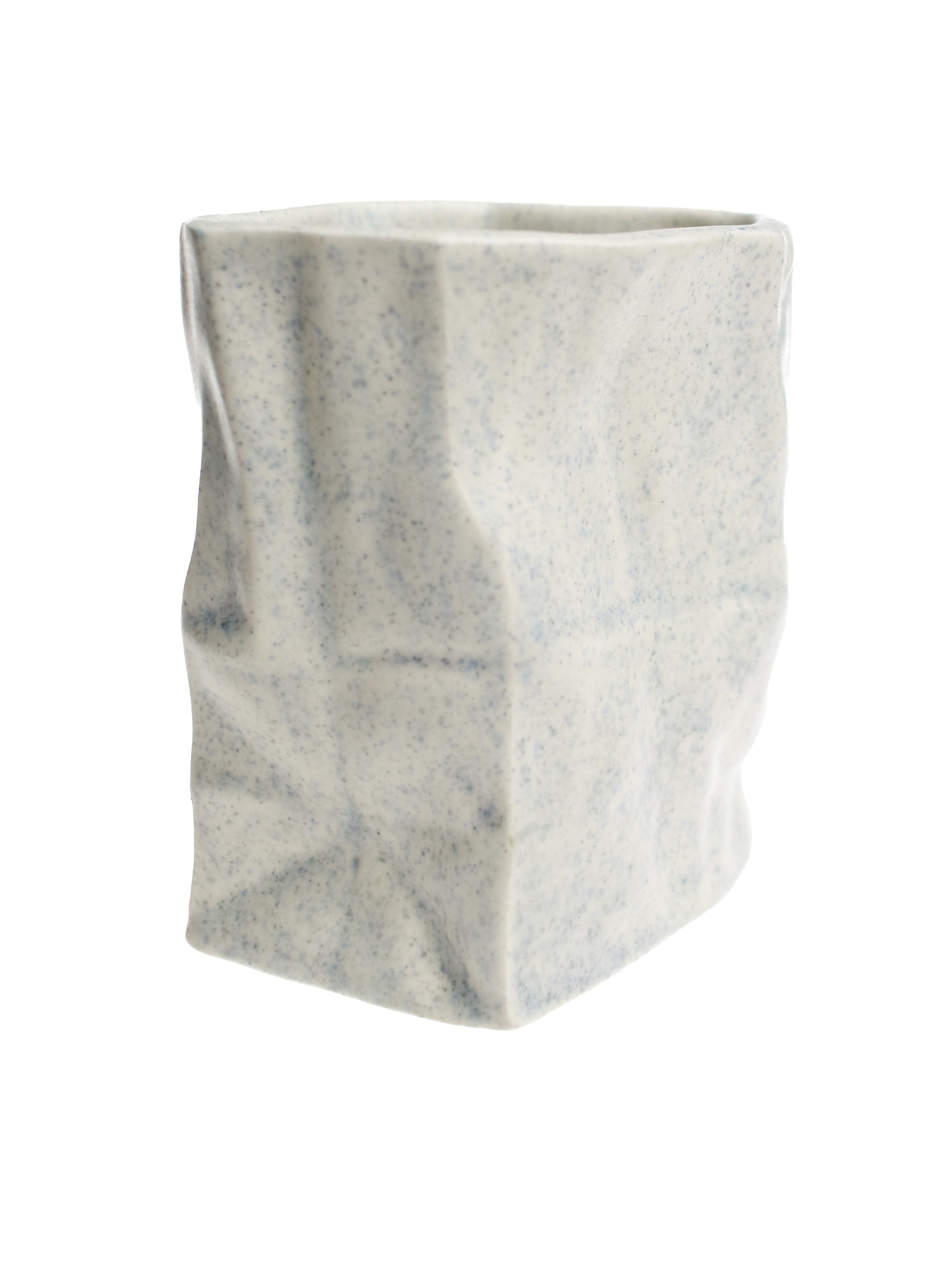 Blue Speckle Ceramic Paper Bag Planter/Vase with Plant