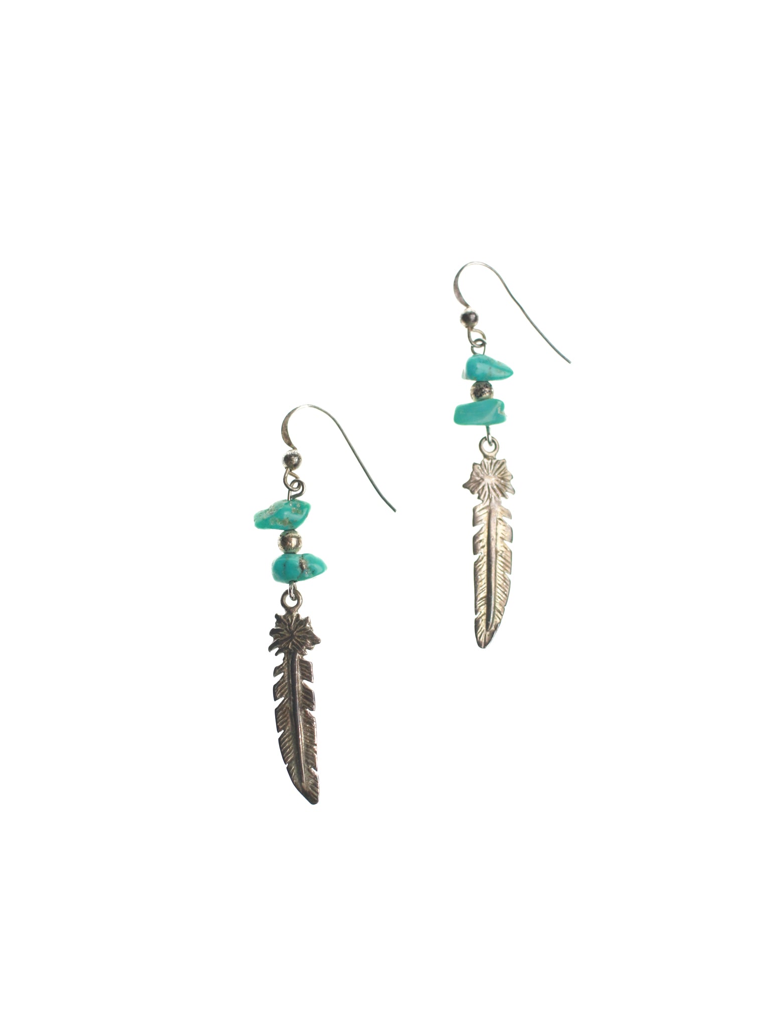 Turquoise and Silver Feather Earrings