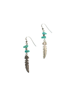 Turquoise and Silver Feather Earrings