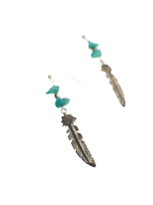 Turquoise and Silver Feather Earrings