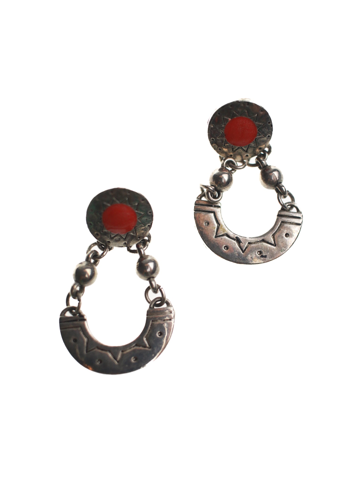 Red and Silver Sun Earrings