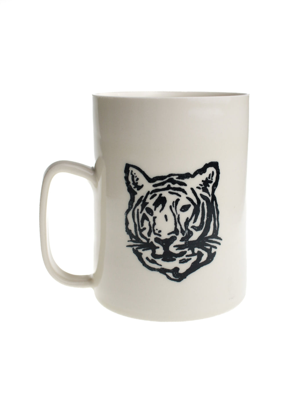 porcelain clay cream mug with black tiger print microwave and dishwasher safe