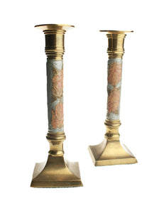 Glazed Rose Brass Candlestick (Set of 2)