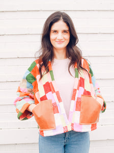 Cropped Patchwork Quilt Coat w/ Pockets