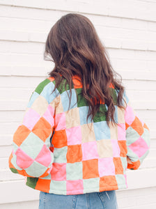 Cropped Patchwork Quilt Coat w/ Pockets