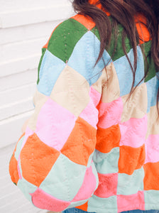 Cropped Patchwork Quilt Coat w/ Pockets