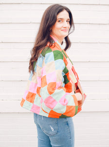 Cropped Patchwork Quilt Coat w/ Pockets