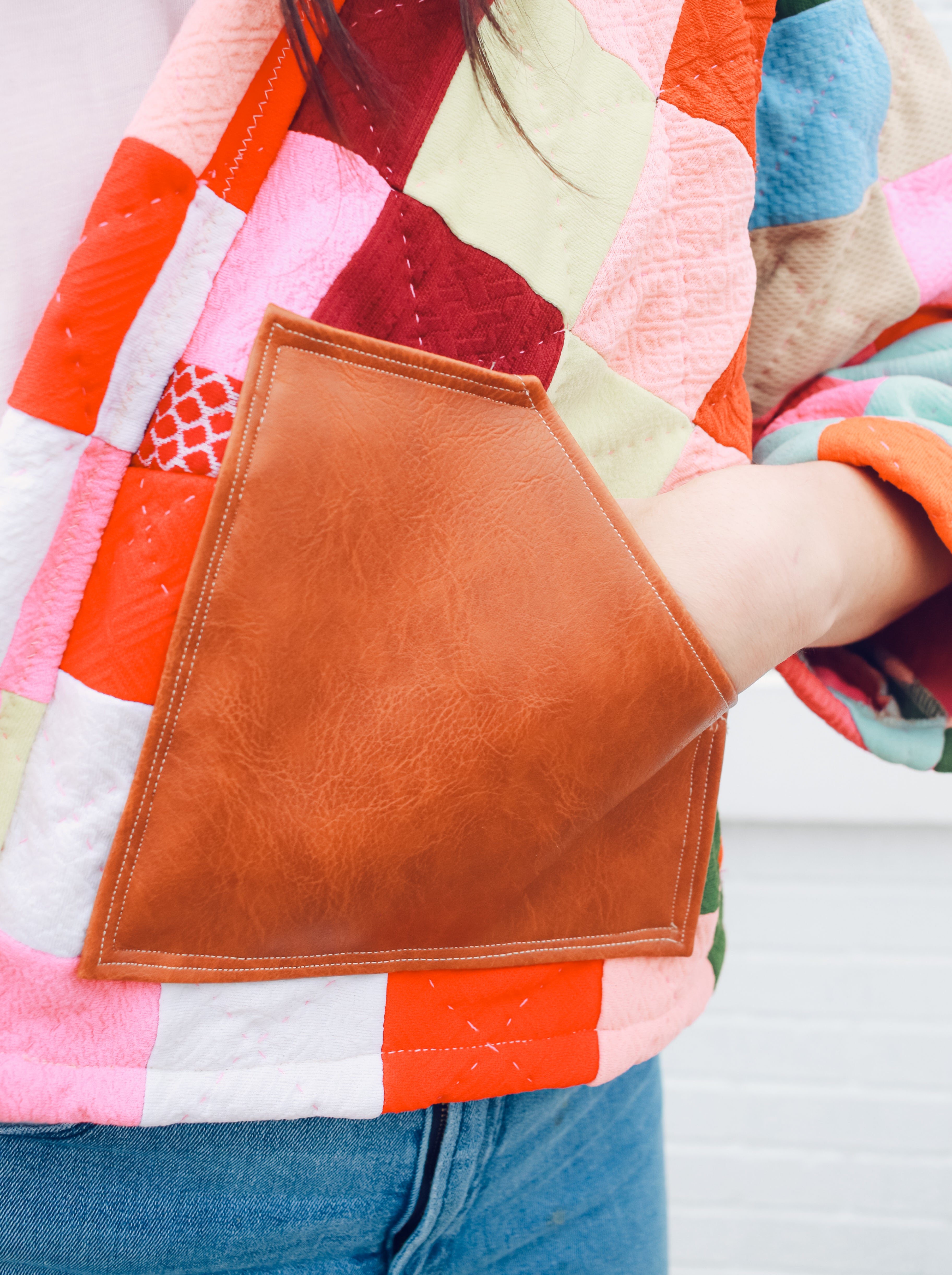 Cropped Patchwork Quilt Coat w/ Pockets