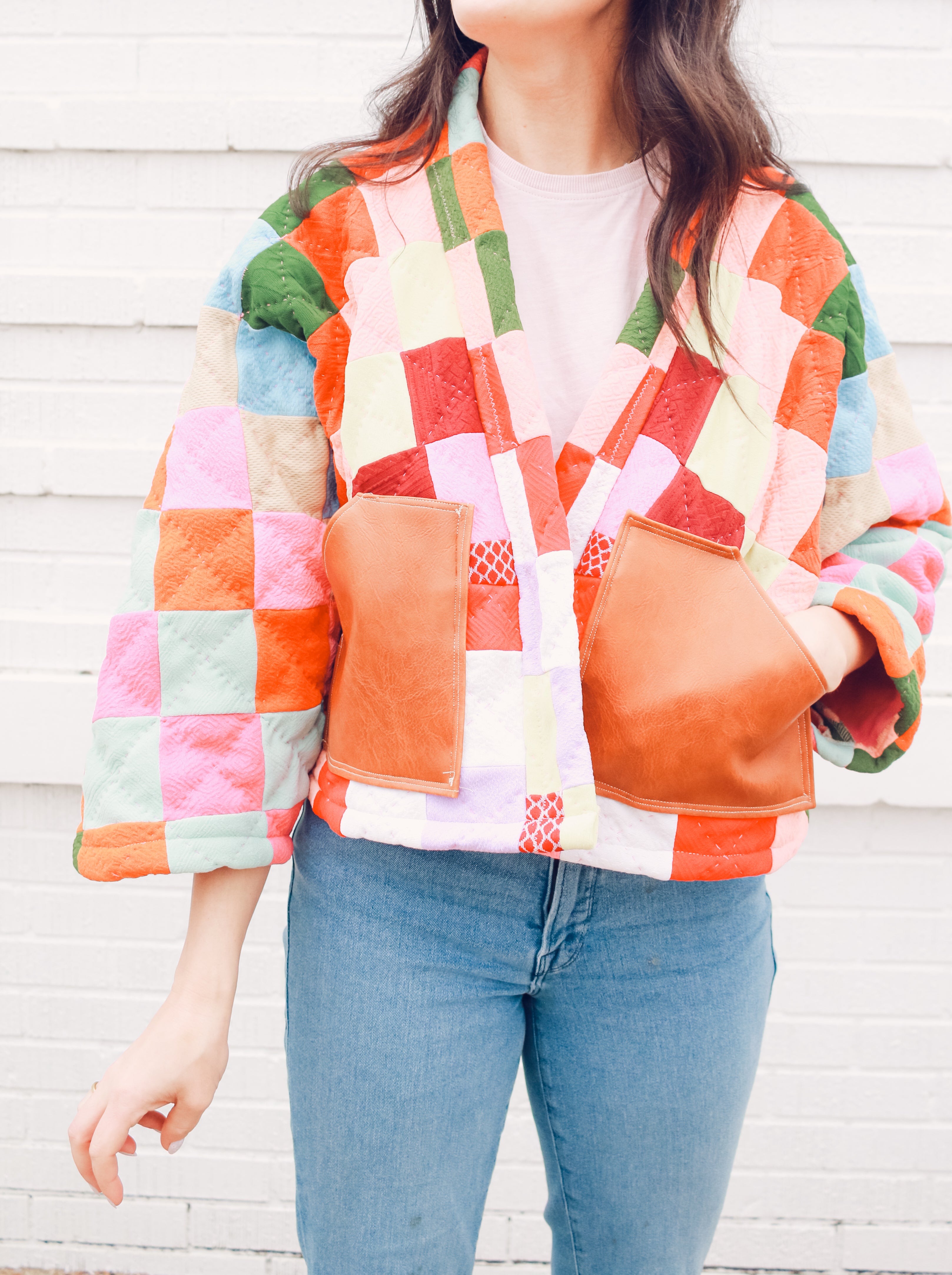 Cropped Patchwork Quilt Coat w/ Pockets