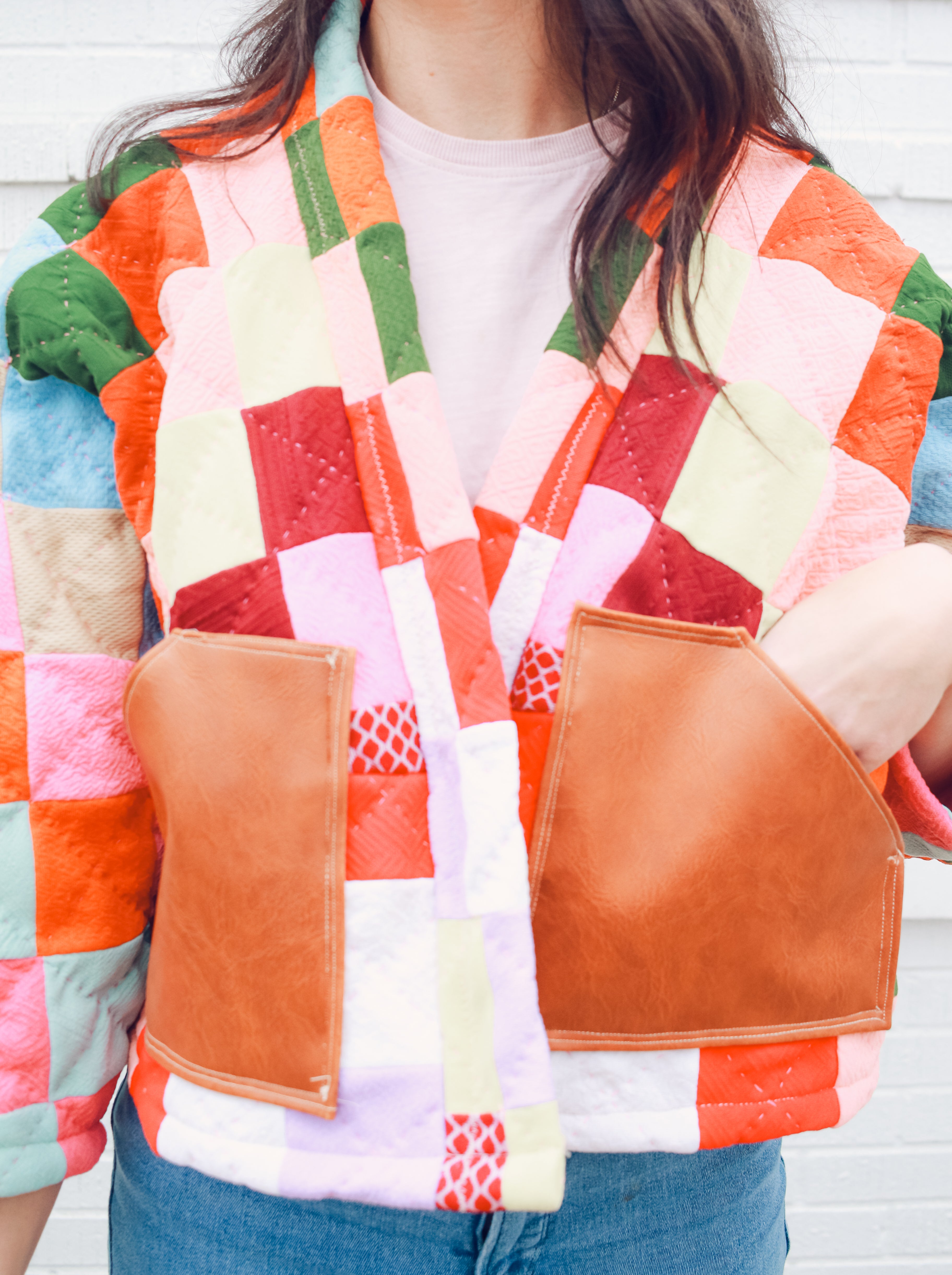 Cropped Patchwork Quilt Coat w/ Pockets