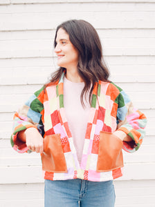 Cropped Patchwork Quilt Coat w/ Pockets