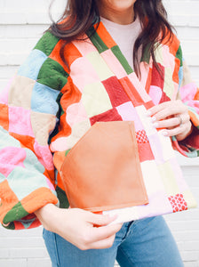 Cropped Patchwork Quilt Coat w/ Pockets