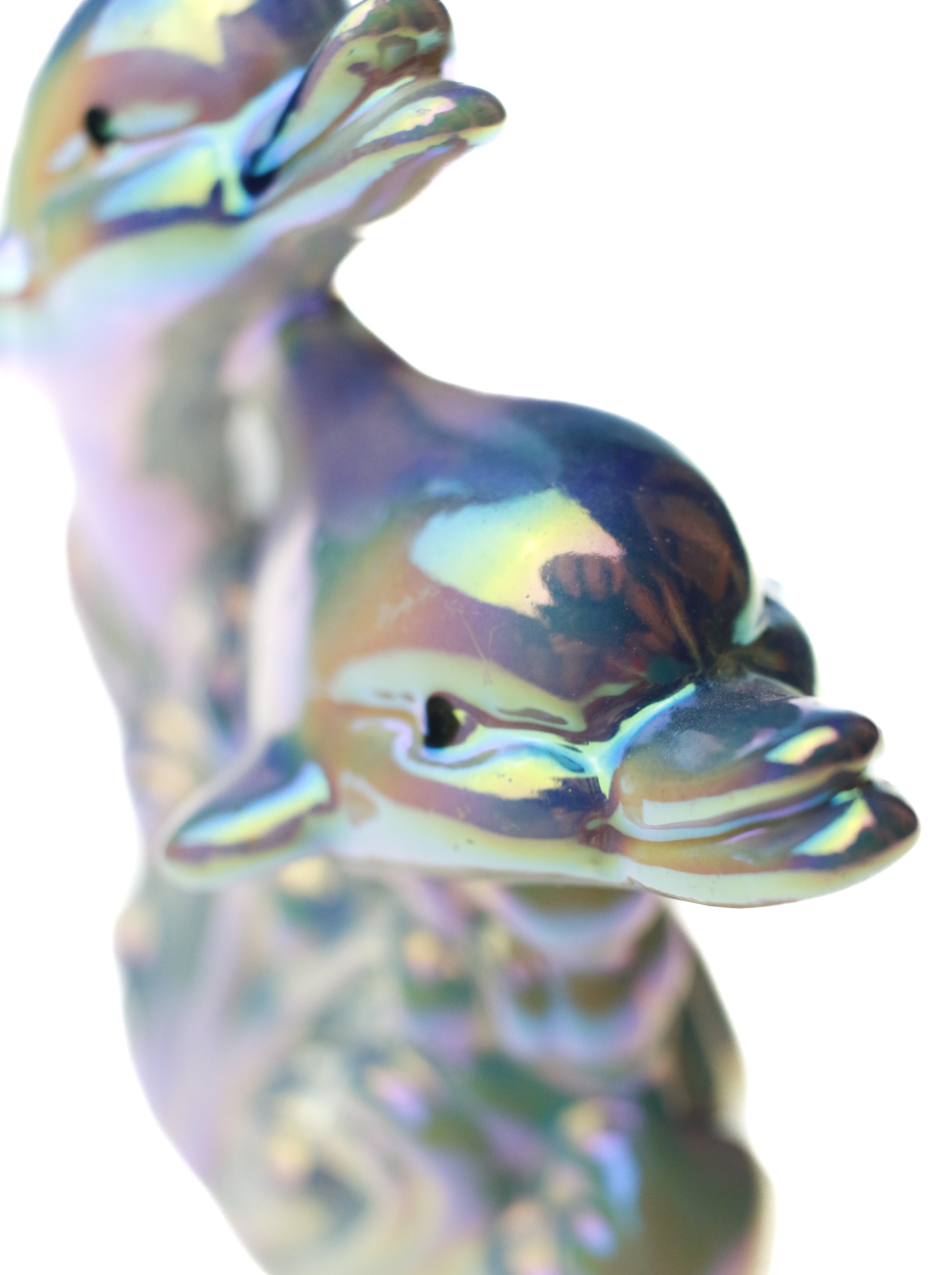 80s Ceramic Iridescent Dolphin Figurine