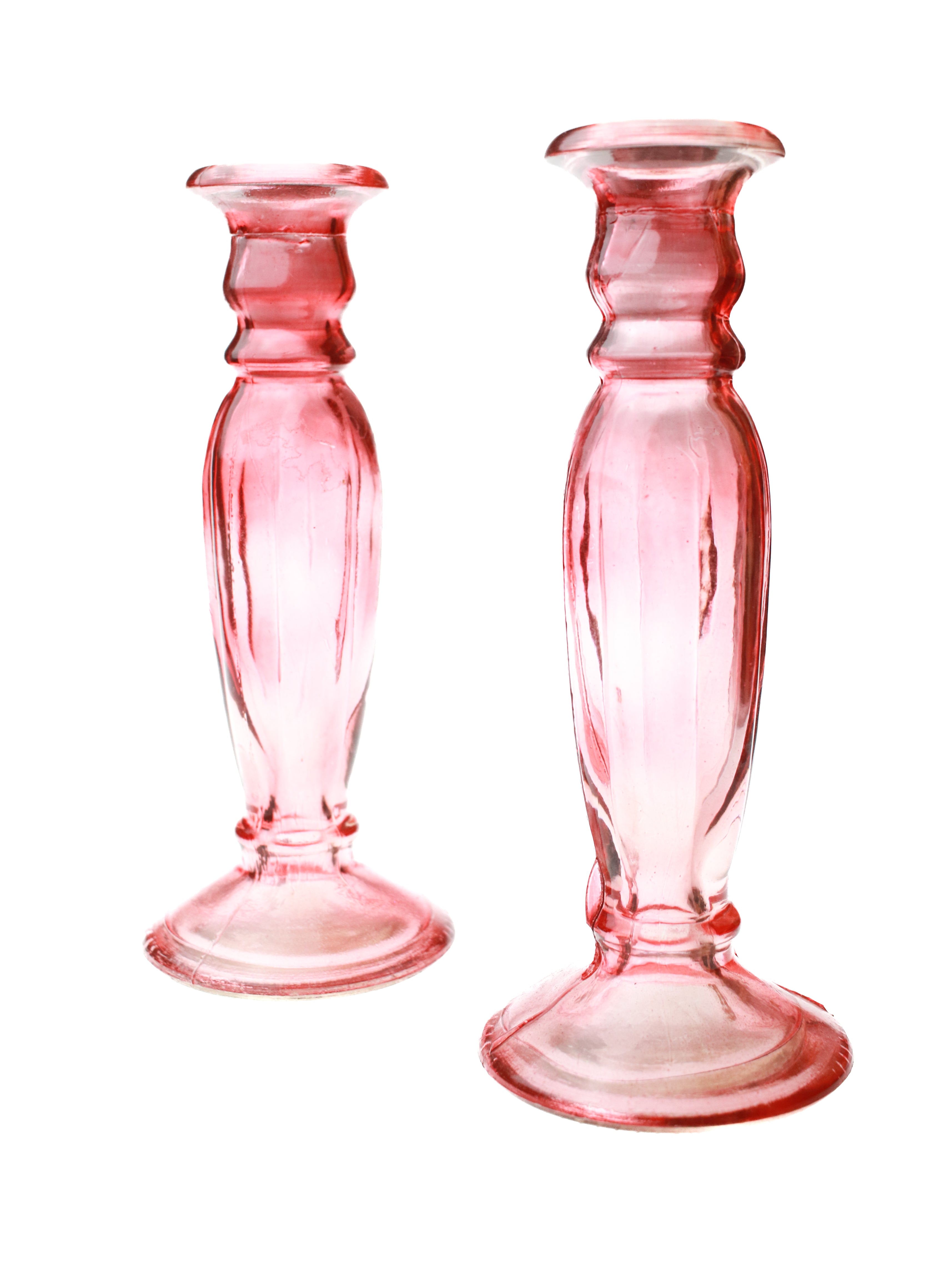 Pink Glass Candlesticks (Set of 2)