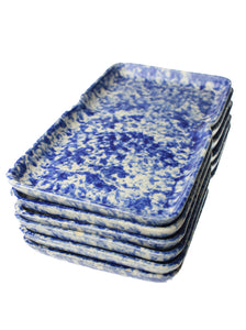Set of 6 Blue Speckled Ceramic Mini Serving Plates/Trays