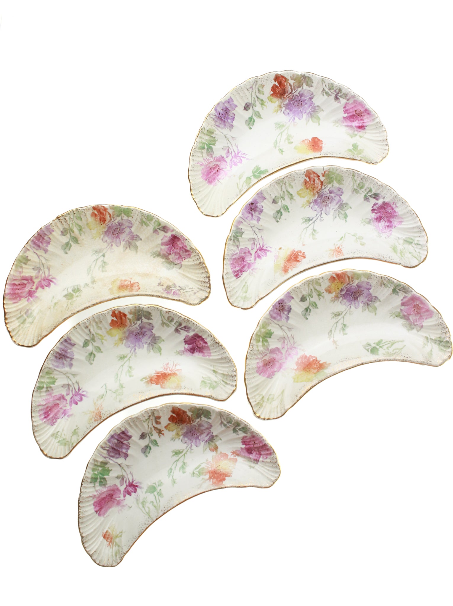 Gilded Autumn Floral Crescent Dishes (set of 6)