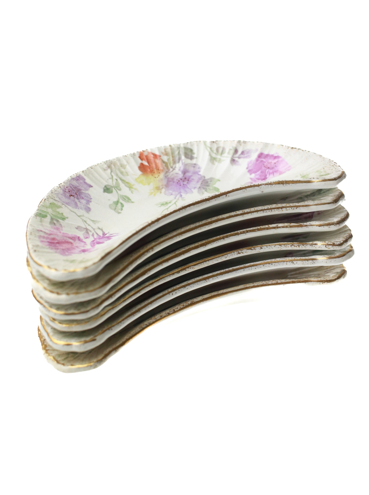 Gilded Autumn Floral Crescent Dishes (set of 6)