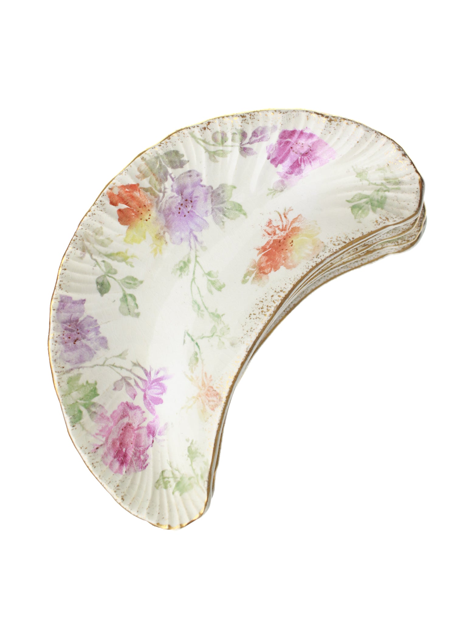 Gilded Autumn Floral Crescent Dishes (set of 6)