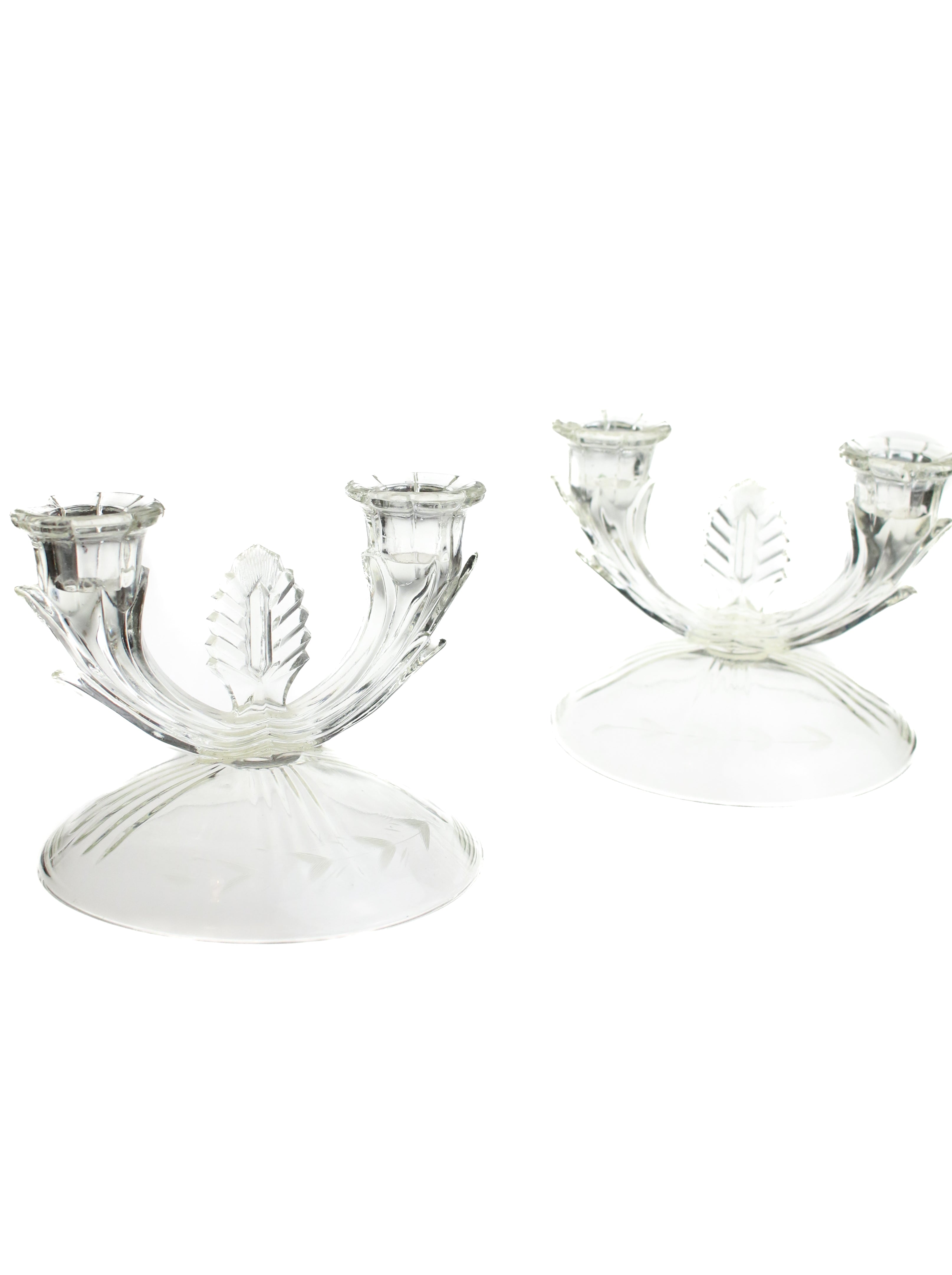 Clear Art Deco Taper Holders - Set of Two