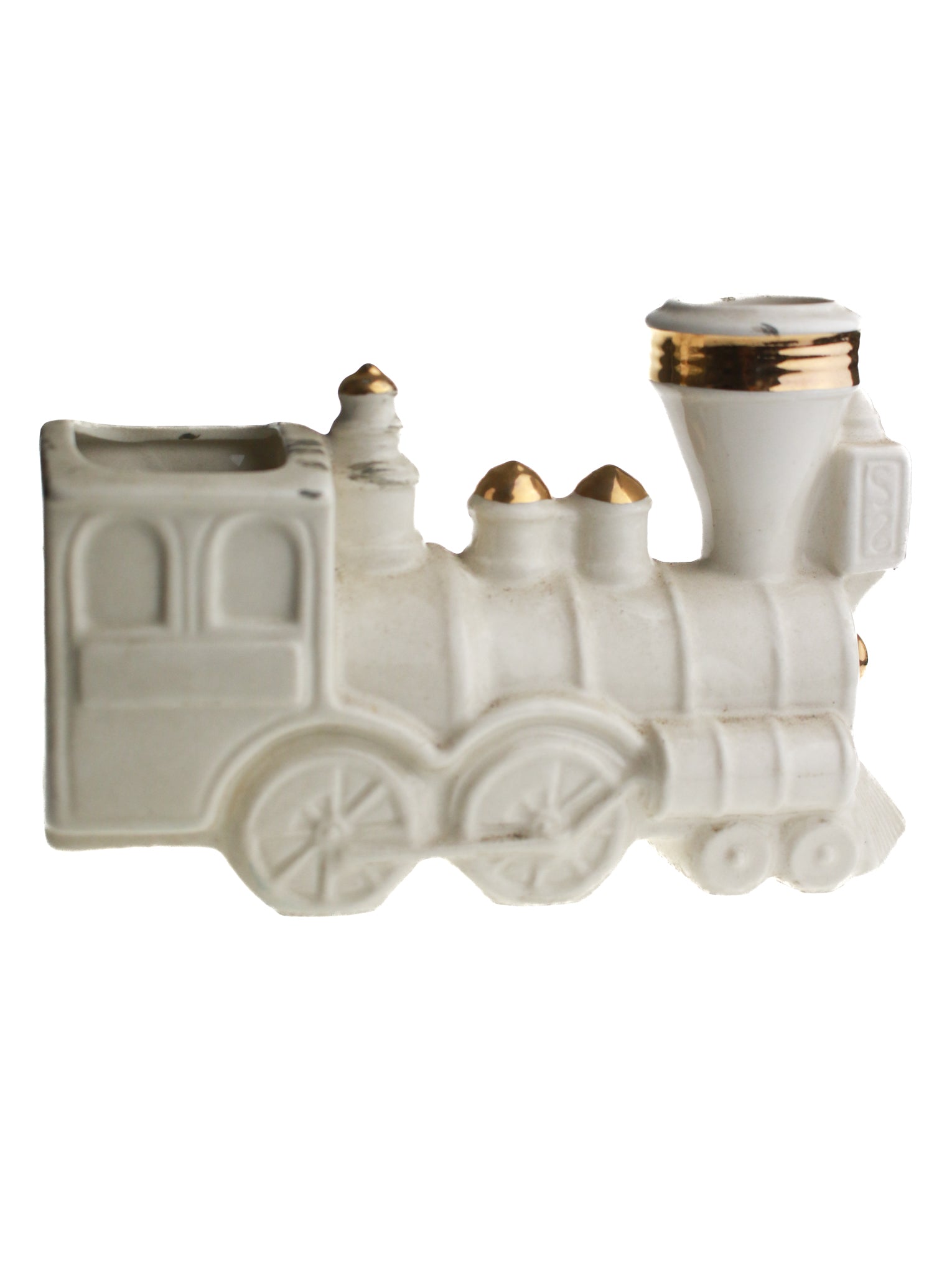 Gilded Ceramic Train Planter With Evergreen