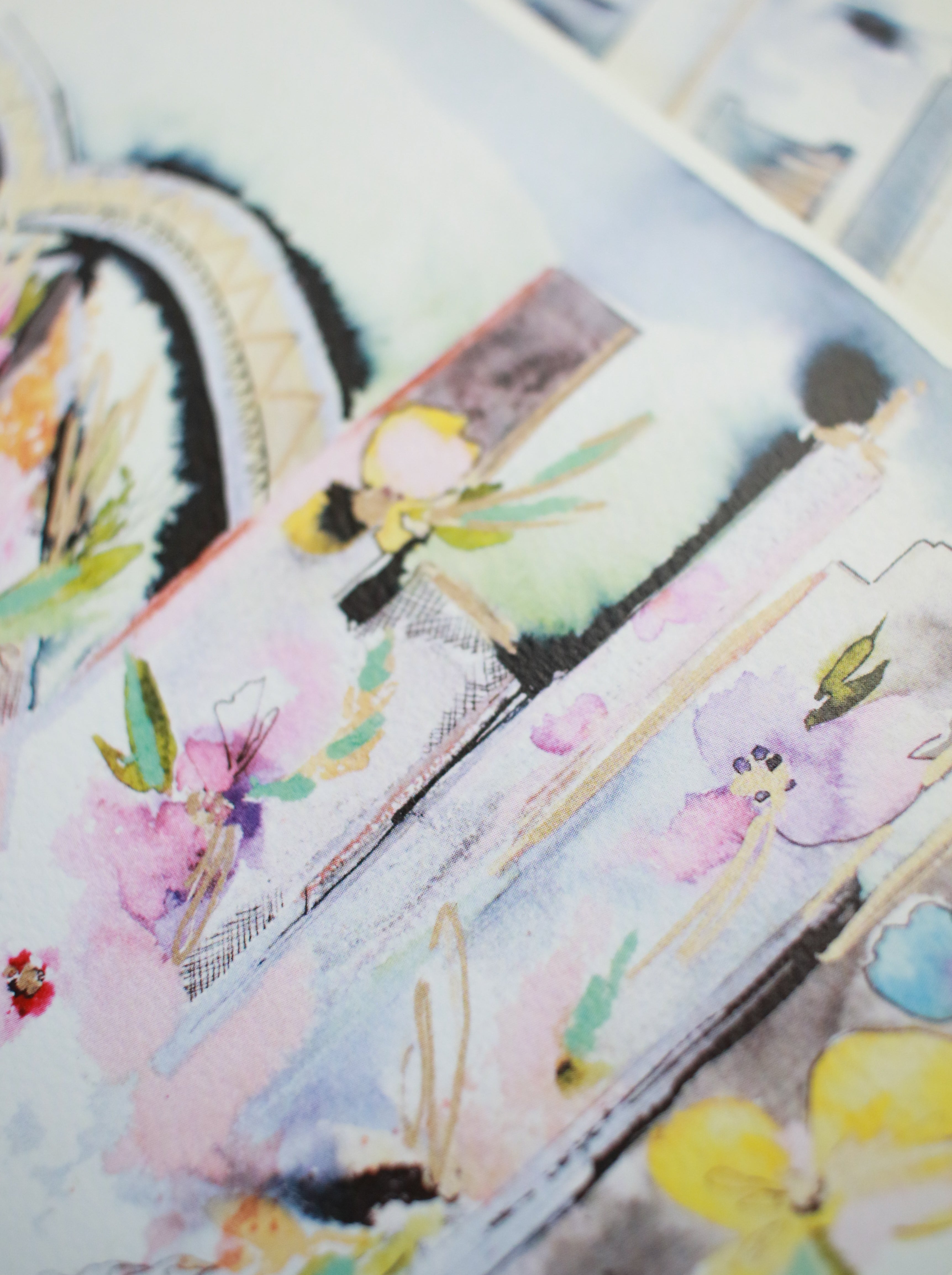 watercolor cards with memphis scenery